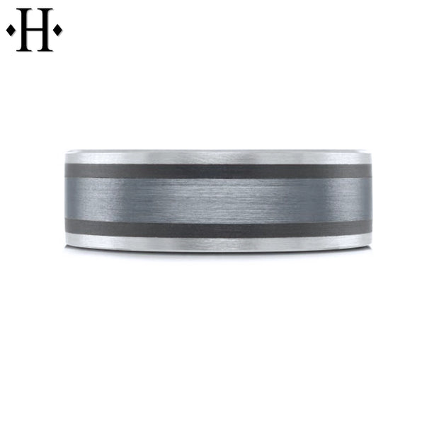 Tantalum & Carbon Fiber Solid Gold Ring 7mm