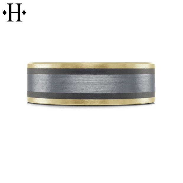 Tantalum & Carbon Fiber Solid Gold Ring 7mm