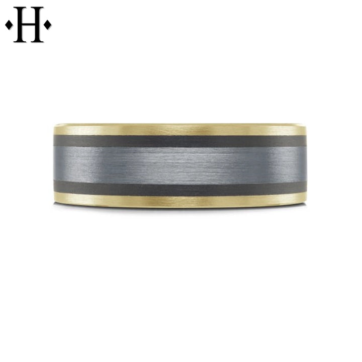 Tantalum & Carbon Fiber Solid Gold Ring 7mm