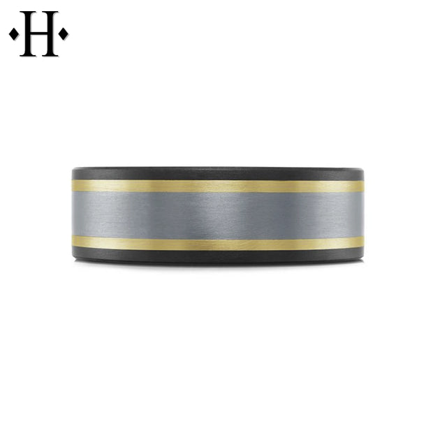 Tantalum & Carbon Fiber Solid Gold Ring 7.5mm