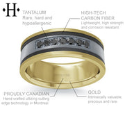 Black Diamond, Tantalum & Carbon Fiber Solid Gold Ring 8.5mm