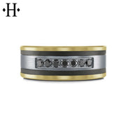 Black Diamond, Tantalum & Carbon Fiber Solid Gold Ring 8.5mm