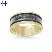 Black Diamond, Tantalum & Carbon Fiber Solid Gold Ring 8.5mm