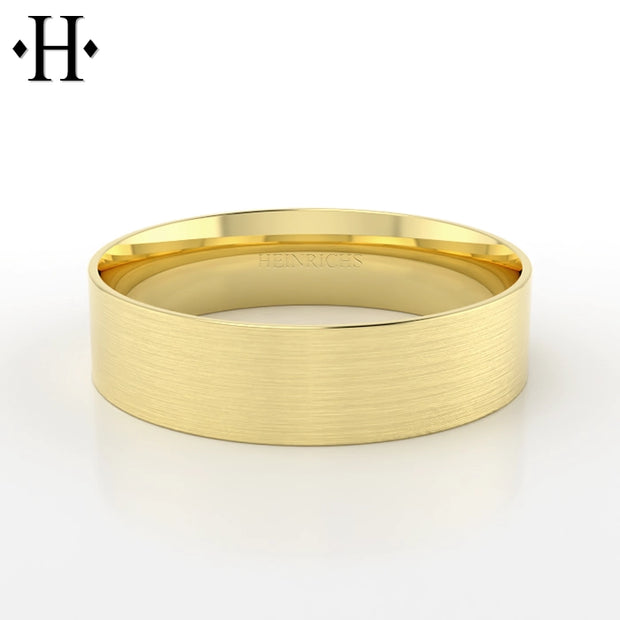 Classic Satin Flat Solid Gold Ring 6mm