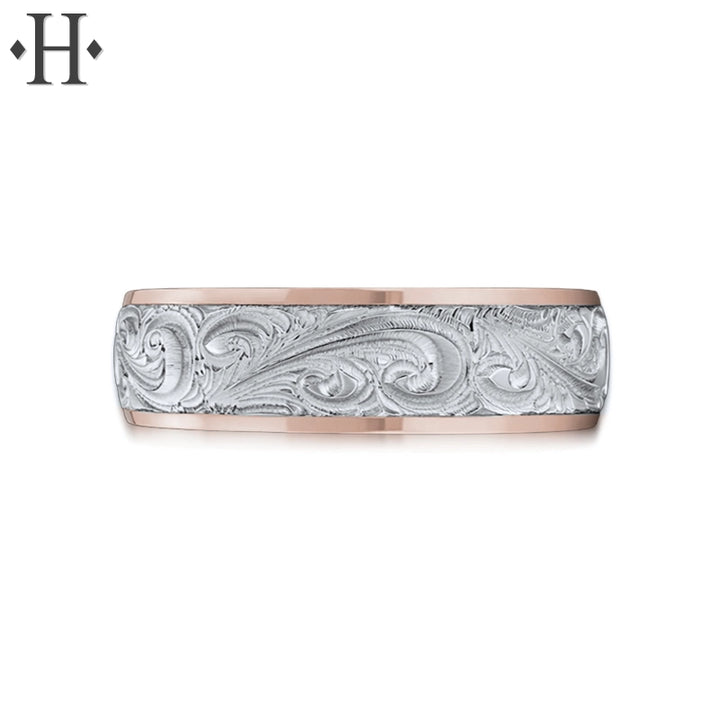 Hand Engraved Solid Gold Ring 6mm