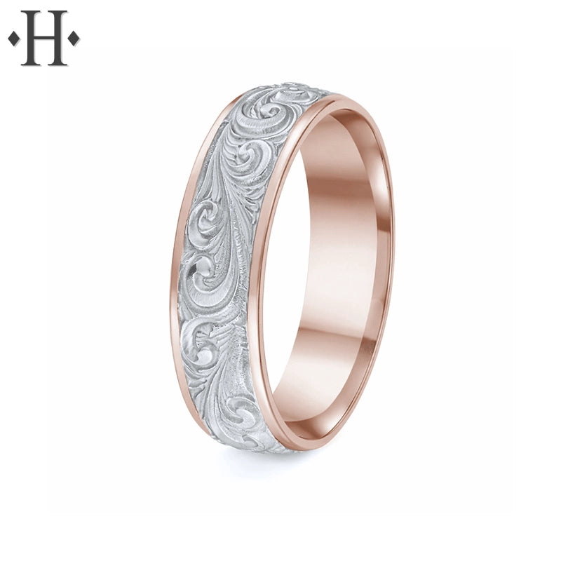 Hand Engraved Solid Gold Ring 6mm