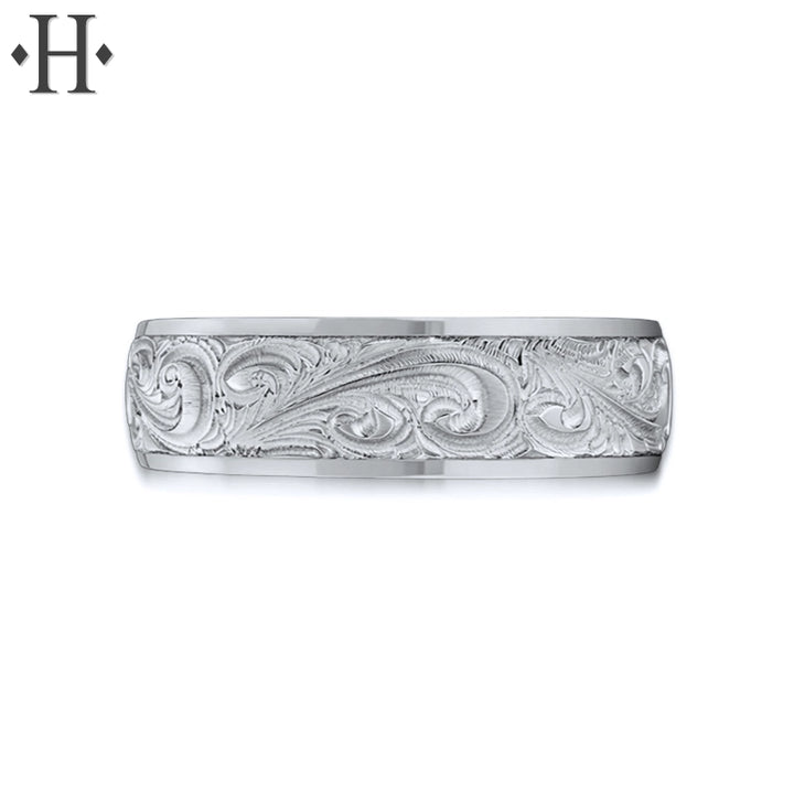 Hand Engraved Solid Gold Ring 6mm