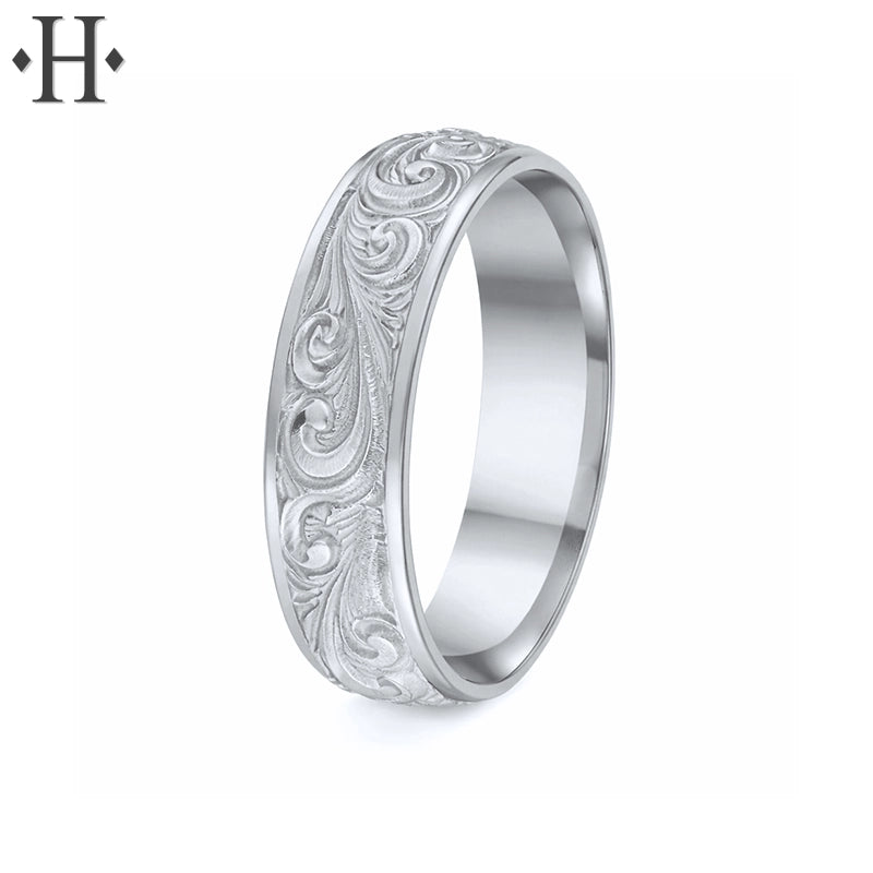 Hand Engraved Solid Gold Ring 6mm
