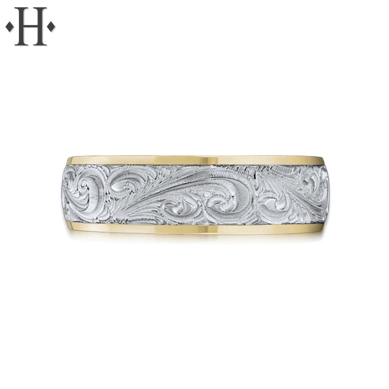 Hand Engraved Solid Gold Ring 6mm