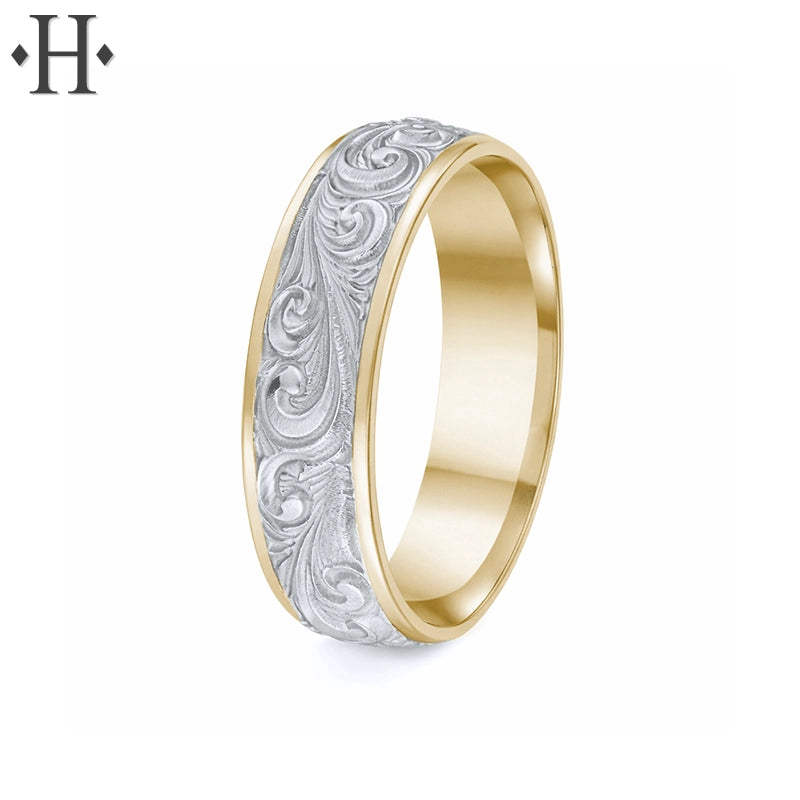 Hand Engraved Solid Gold Ring 6mm