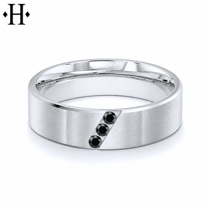 Genuine Black Diamond Carved Ring 6mm