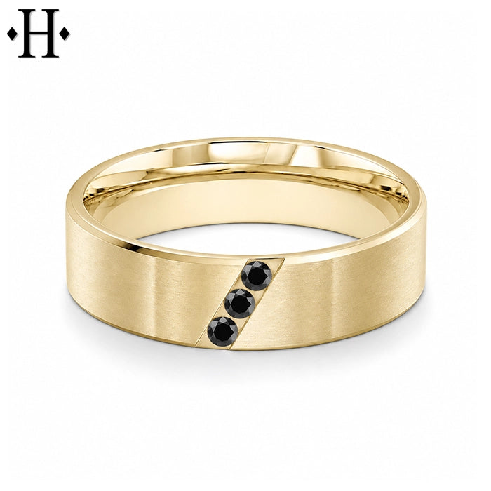 Genuine Black Diamond Carved Ring 6mm