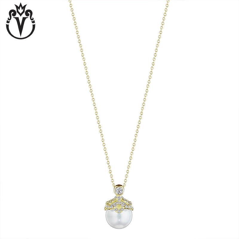 Natural Diamond & Cultured Pearl Floret Necklace