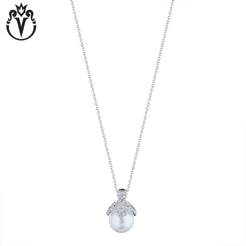 Natural Diamond Cultured Pearl Petal Necklace