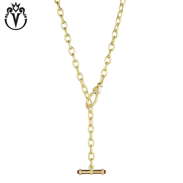 Natural Diamond & Rhodolite Garnet Toggle Necklace