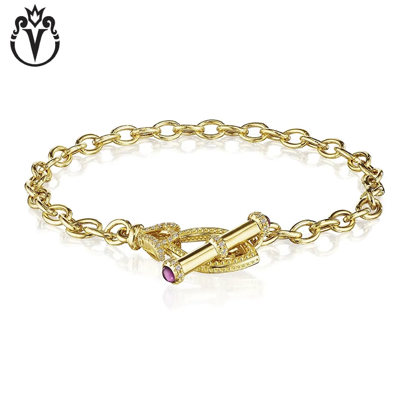 Natural Diamond & Rhodolite Garnet Toggle Bracelet