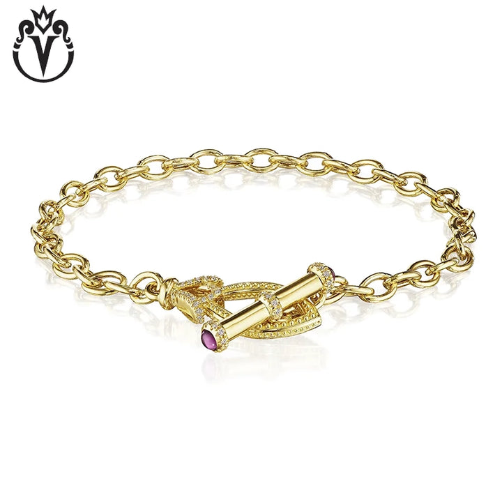 Natural Diamond & Rhodolite Garnet Toggle Bracelet