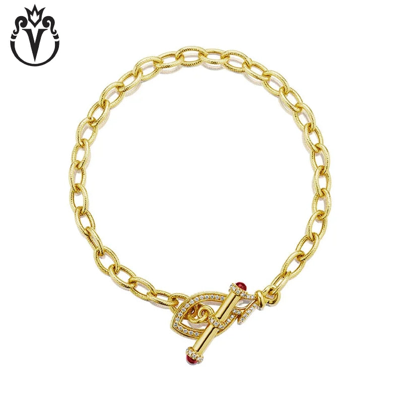 18kt Natural Diamond & Rhodolite Garnet Toggle Bracelet