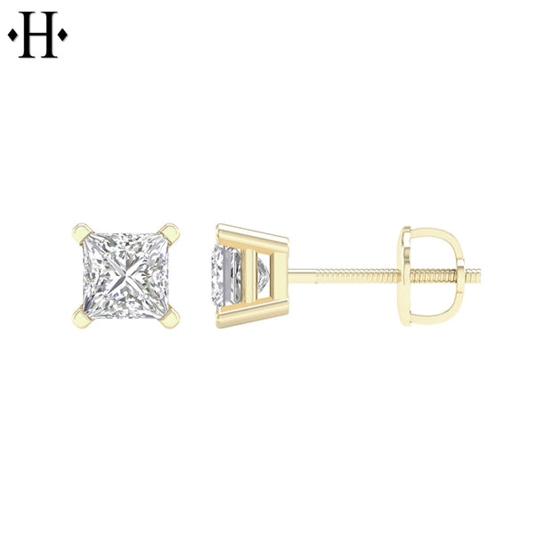 14kt 1.50cts Princess Cut Lab Grown Diamond Stud Earrings