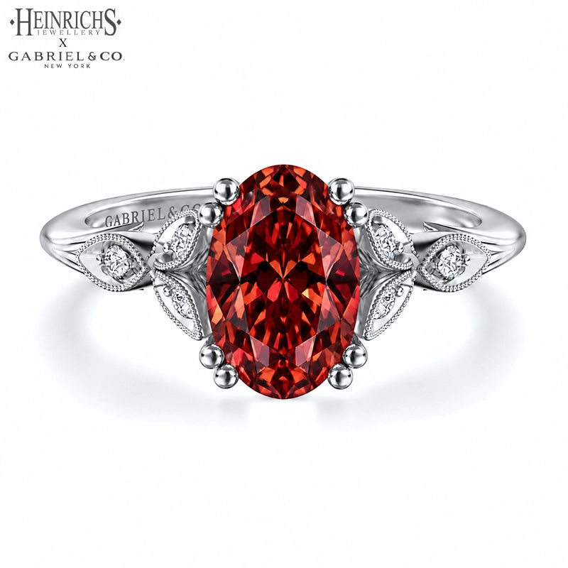 1.25ctr-2.50ctr Oval Cut Lab Grown Venetian Red Diamond Ring
