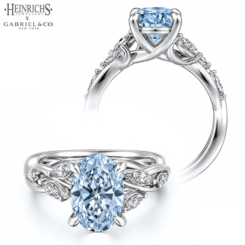 1.25ctr-2.50ctr Oval Cut Lab Grown Blue Diamond Ring