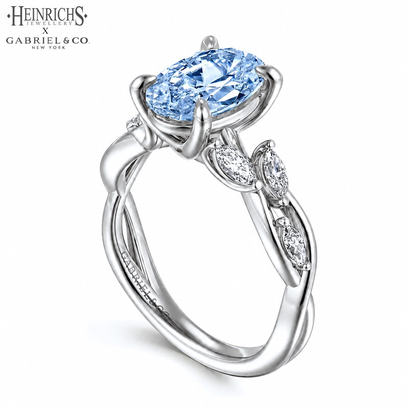 1.25ctr-2.50ctr Oval Cut Lab Grown Blue Diamond Ring