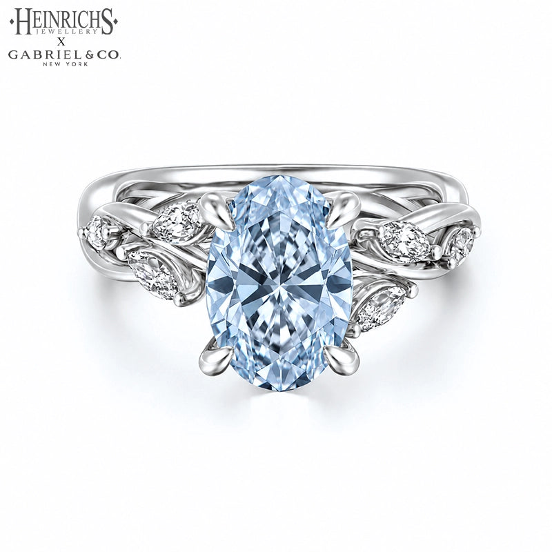 1.25ctr-2.50ctr Oval Cut Lab Grown Blue Diamond Ring