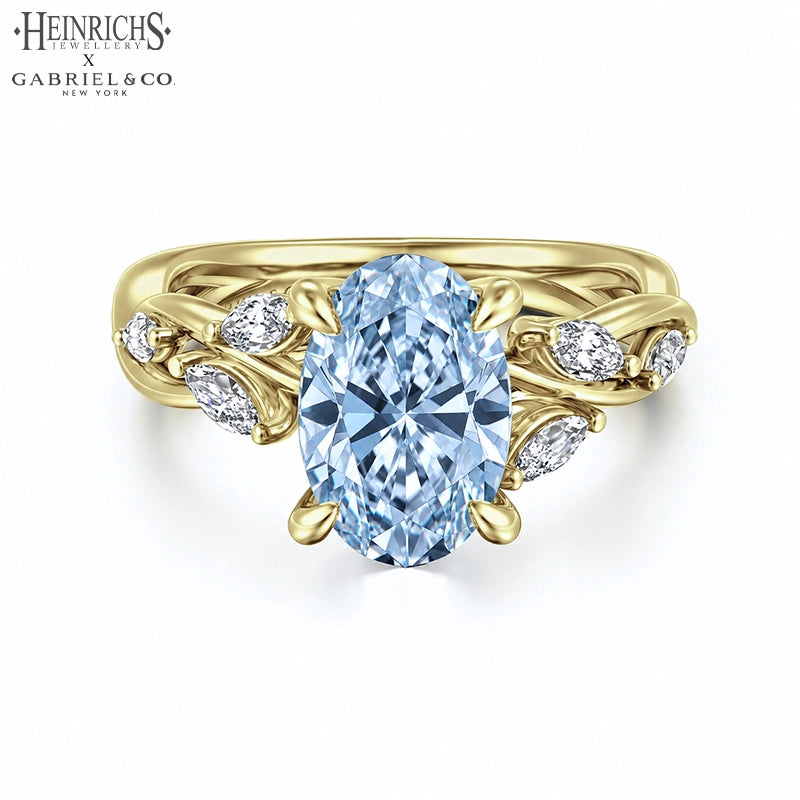 1.25ctr-2.50ctr Oval Cut Lab Grown Blue Diamond Ring