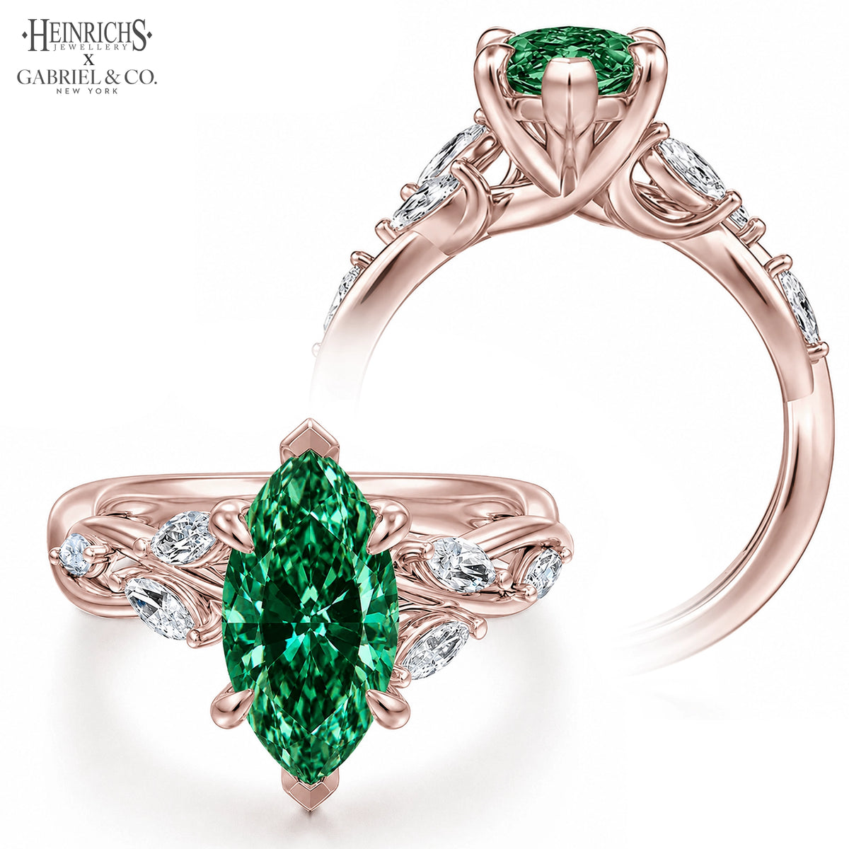 1.25ctr-2.50ctr Marquise Cut Lab Grown Green Diamond Ring Tailor Made