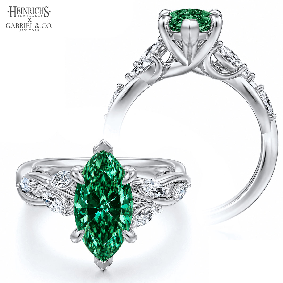 1.25ctr-2.50ctr Marquise Cut Lab Grown Green Diamond Ring Tailor Made