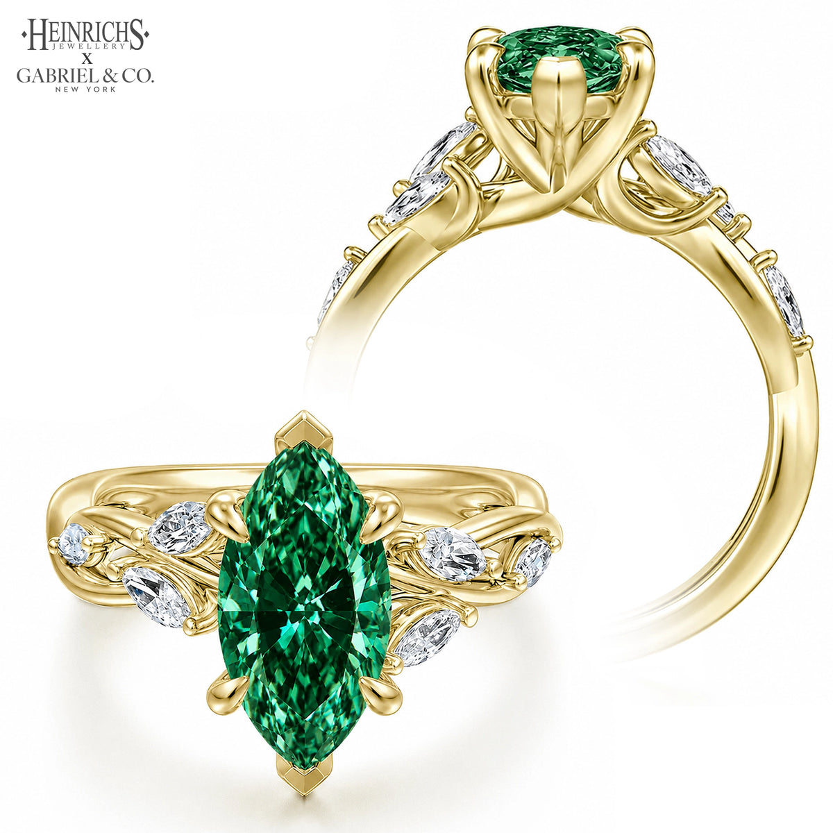 1.25ctr-2.50ctr Marquise Cut Lab Grown Green Diamond Ring Tailor Made