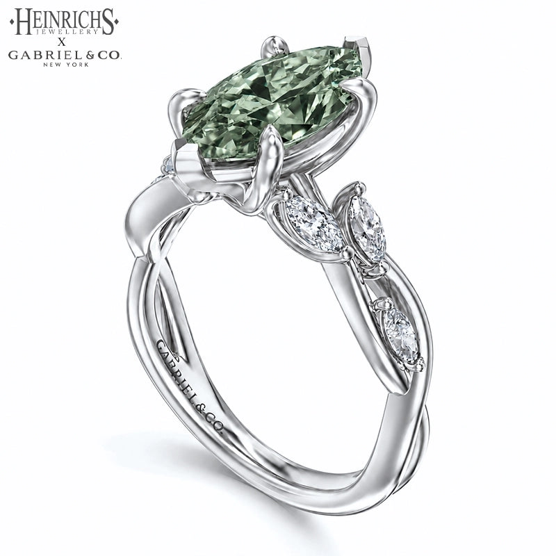 1.25ctr-2.50ctr Marquise Cut Lab Grown Sage Green Diamond Ring