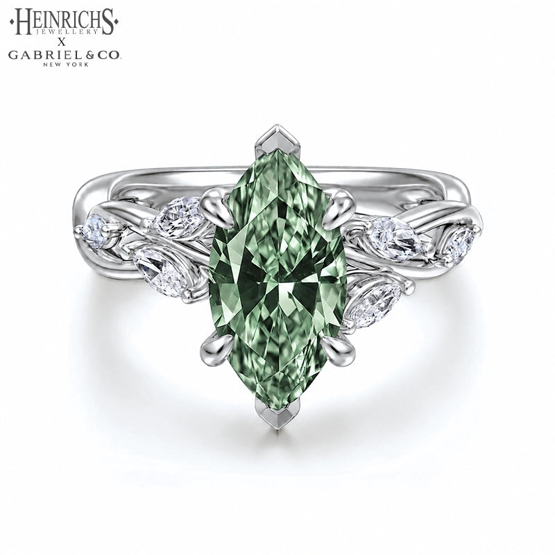 1.25ctr-2.50ctr Marquise Cut Lab Grown Sage Green Diamond Ring