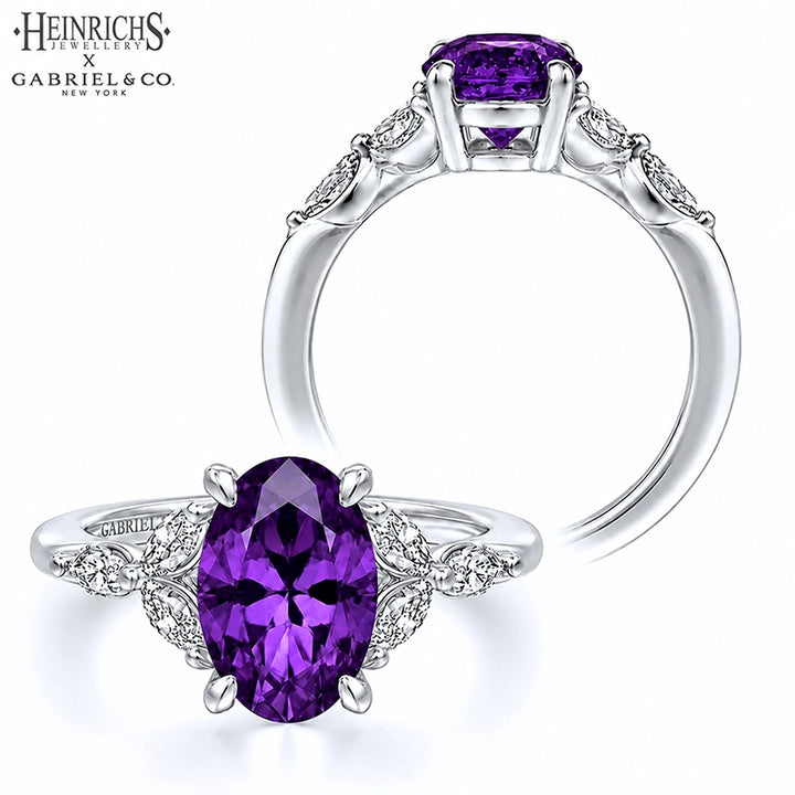 Oval Cut Genuine Amethyst & Lab Grown Diamond Ring Tailor Made