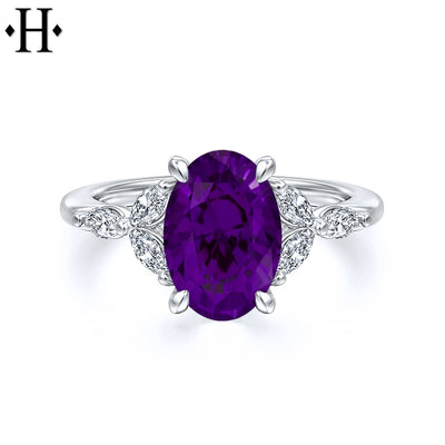 Natural Amethyst & Lab Grown Diamond Ring