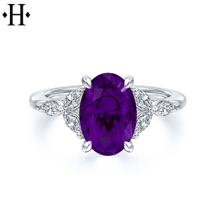 Natural Amethyst & Lab Grown Diamond Ring