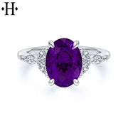 Oval Cut Genuine Amethyst & Lab Grown Diamond Ring