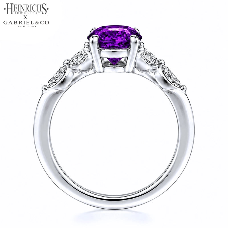 Oval Cut Genuine Amethyst & Lab Grown Diamond Ring Tailor Made