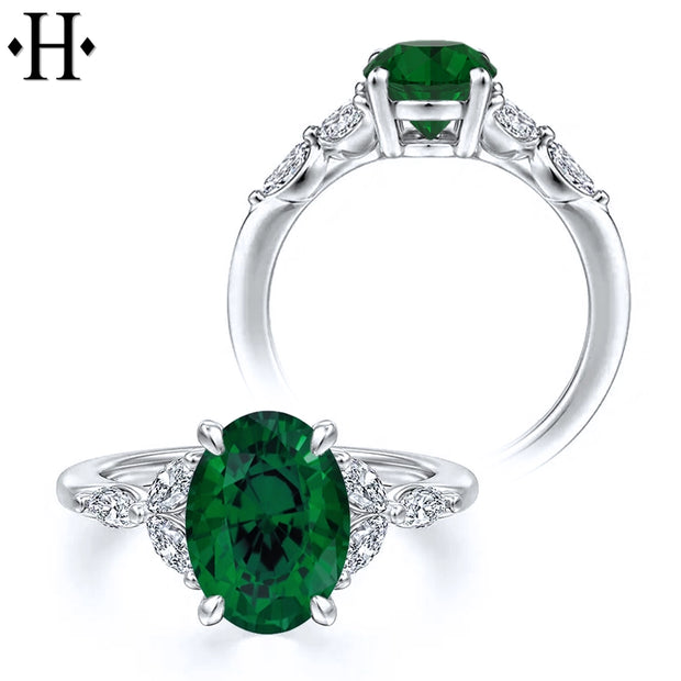 Oval Cut Lab Grown Emerald & Diamond Ring