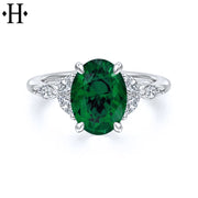Oval Cut Lab Grown Emerald & Diamond Ring