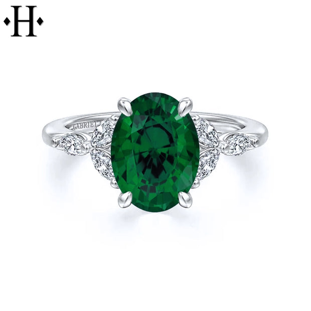 Oval Cut Lab Grown Emerald & Diamond Ring