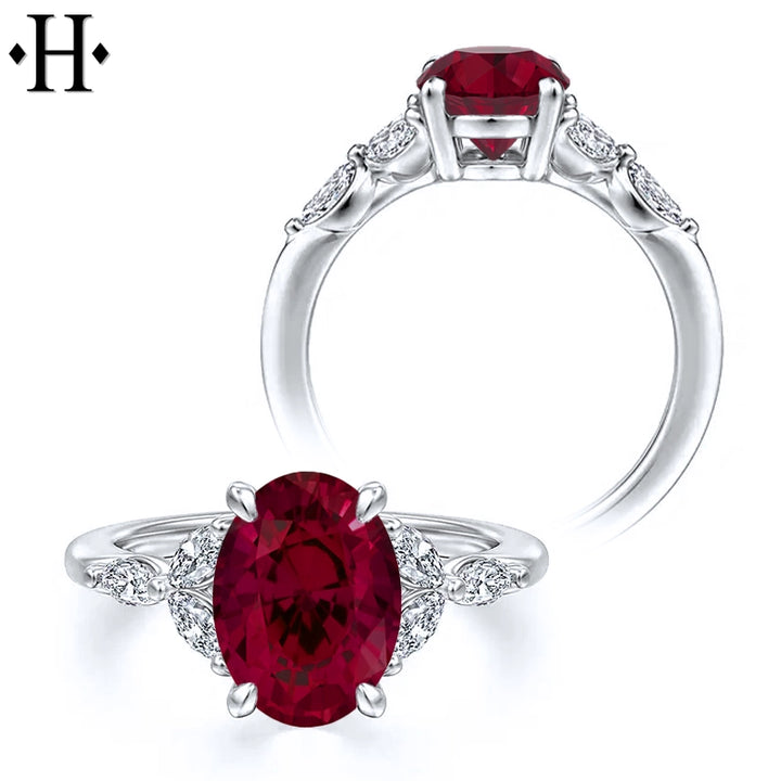 Oval Cut Lab Grown Ruby & Diamond Ring