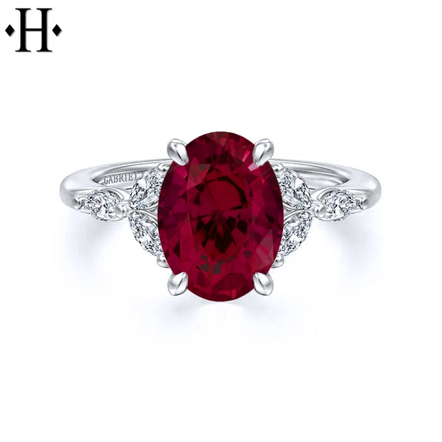 Oval Cut Lab Grown Ruby & Diamond Ring