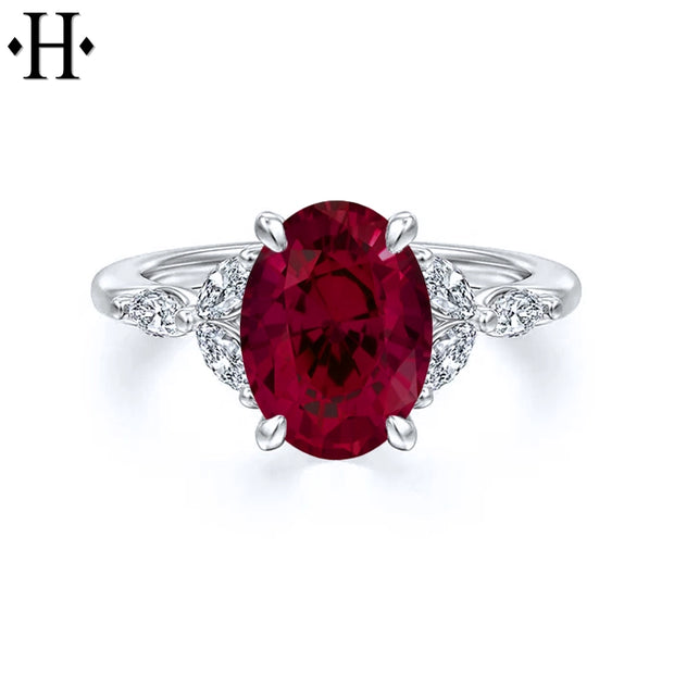 Oval Cut Lab Grown Ruby & Diamond Ring