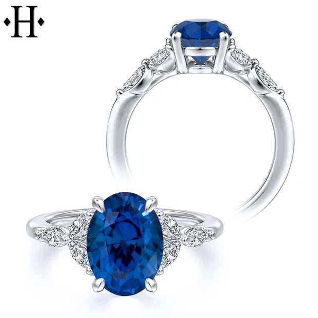 Oval Cut Lab Grown Sapphire & Diamond Ring