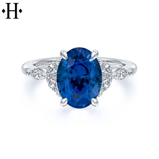 Oval Cut Lab Grown Sapphire & Diamond Ring