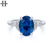 Oval Cut Lab Grown Sapphire & Diamond Ring
