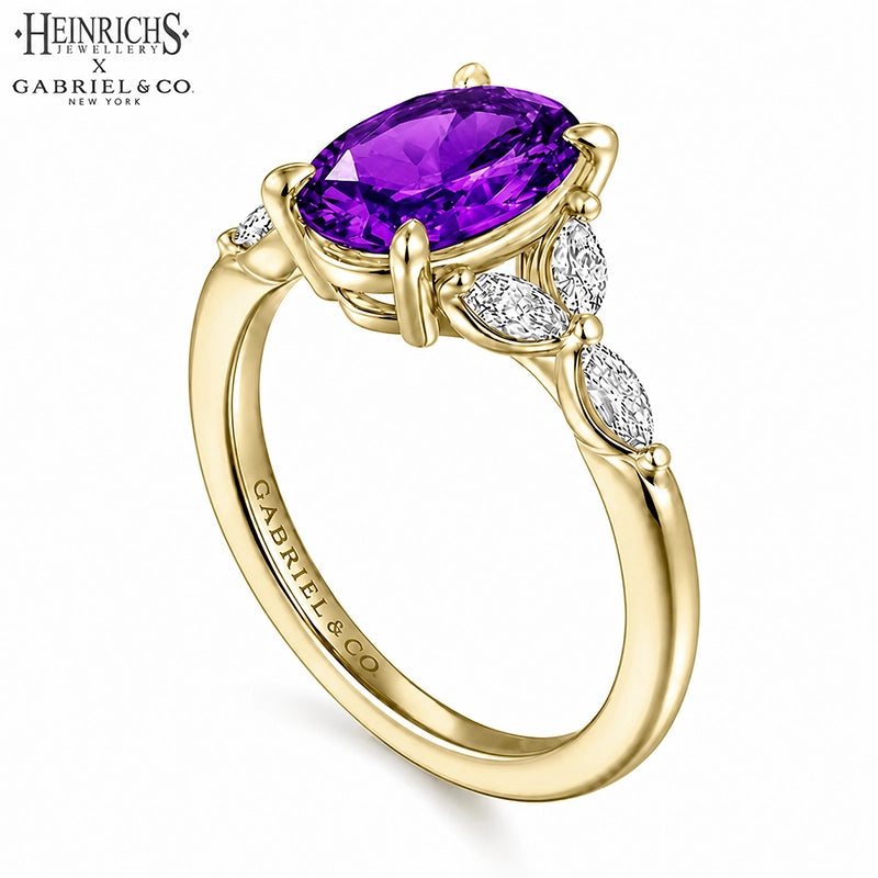 Oval Cut Genuine Amethyst & Lab Grown Diamond Ring Tailor Made