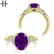 Oval Cut Genuine Amethyst & Lab Grown Diamond Ring