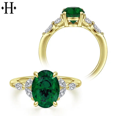 Oval Cut Lab Grown Emerald & Diamond Ring